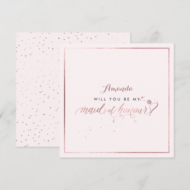 Invitation PixDezines Faux Rose Gold Will You Maid of Honor (Devant / Derrière)