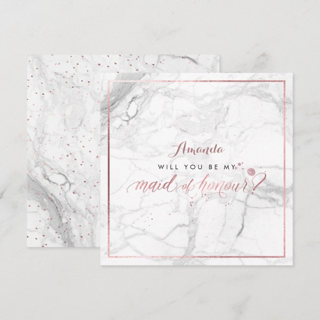 Invitation PixDezines Faux Rose Gold Will You Maid of Honor (Devant / Derrière)
