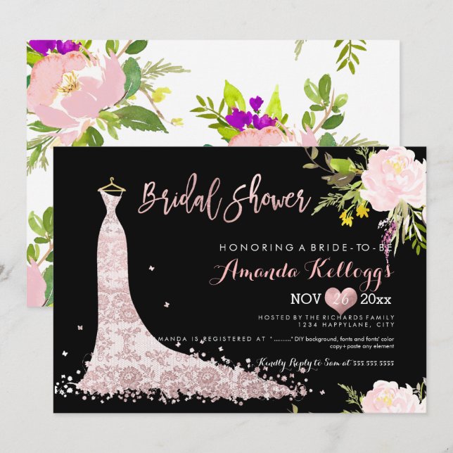 Invitation PixDezines Fête de l'mariée Spring Floral (Devant / Derrière)