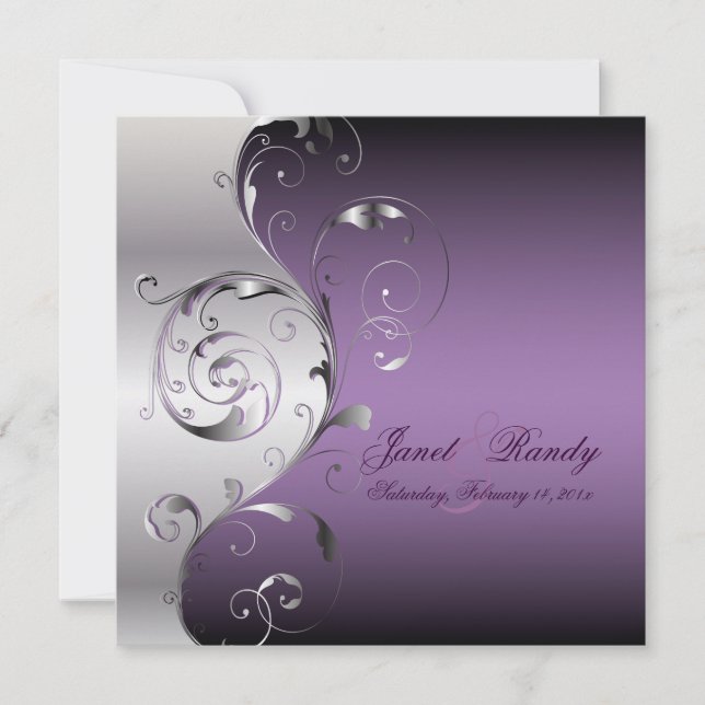Invitation PixDezines Filigree+tourbillons/argent+lavande (Devant)