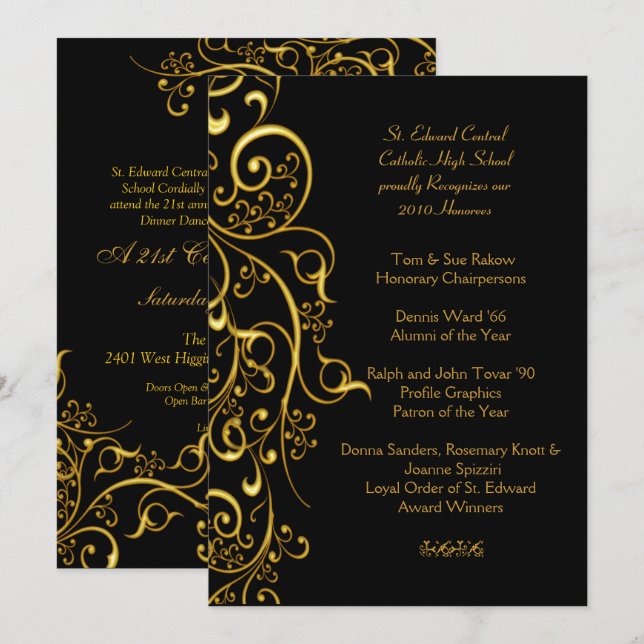 Invitation PixDezines FILIGREE VRILLAGES / FAUX OR (Devant / Derrière)