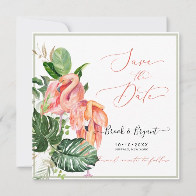 Invitation PixDezines Flamants roses roses Foliage tropical (Devant)
