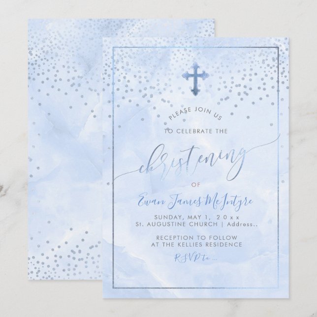 Invitation PixDezines Fleur de maïs Balisage de marbre bleu (Devant / Derrière)