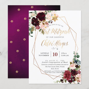 Invitation PixDezines Fleurs aquarelles Mitzvah, Bourgogne