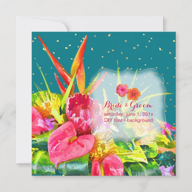 Invitation PixDezines Fleurs Tropicales/Faux Gold Sprinkings (Devant)