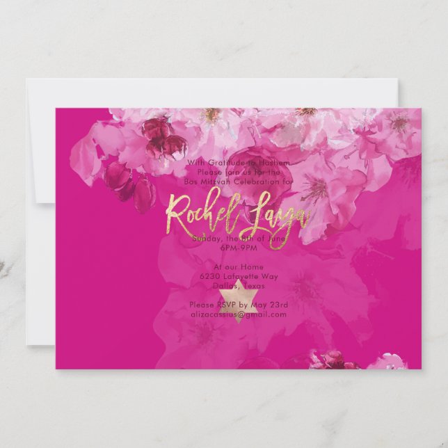 Invitation PixDezines Floral Watercolor Bat mitzvah (Devant)