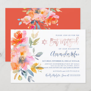 Invitation PixDezines Floral Watercolor Bat mitzvah, Ombre