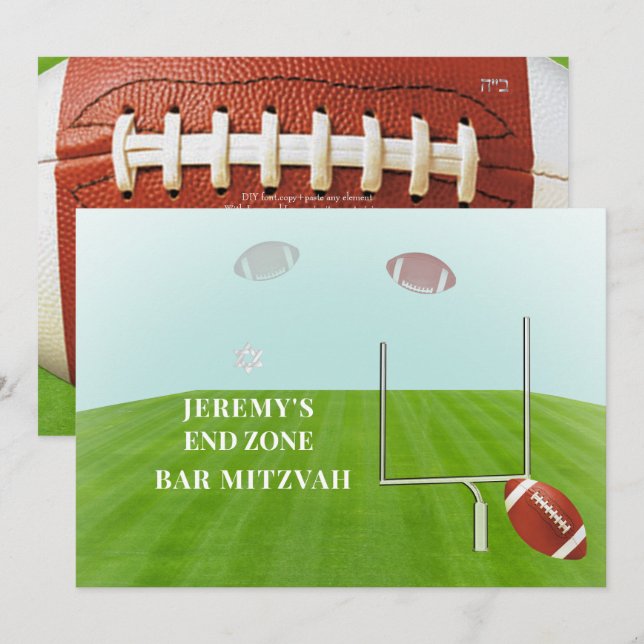 Invitation ✡ PixDezines FOOTBALL FIN ZONE BAR MITZVAH (Devant / Derrière)