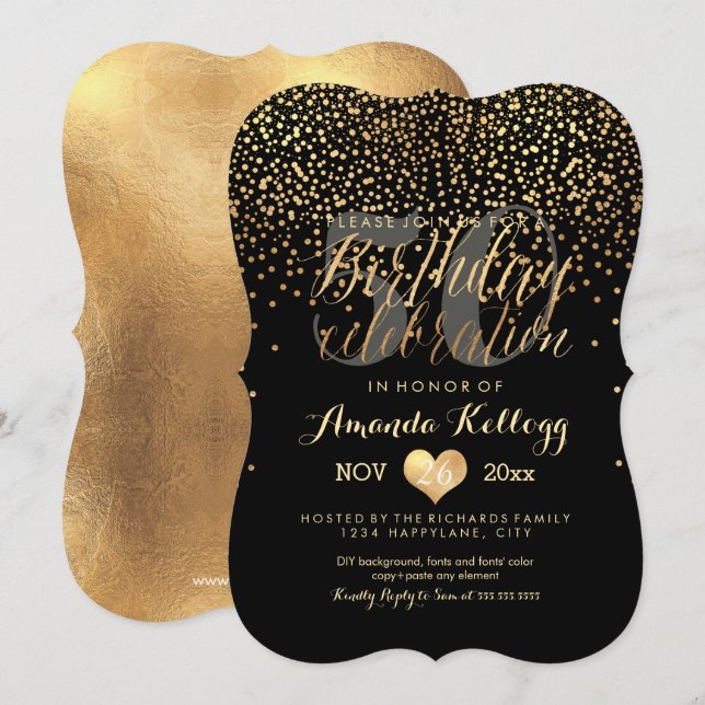 Invitation PixDezines Gold/Faux Foil/Anniversaire (Devant / Derrière)