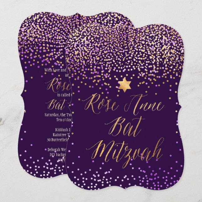 Invitation PixDezines Gold/Faux Foil/Bat mitzvah (Devant / Derrière)