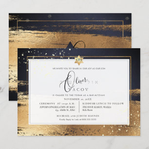 Invitation PixDezines GRAPHITE GREY GOLD BRUSHSTROKE Mitzvah