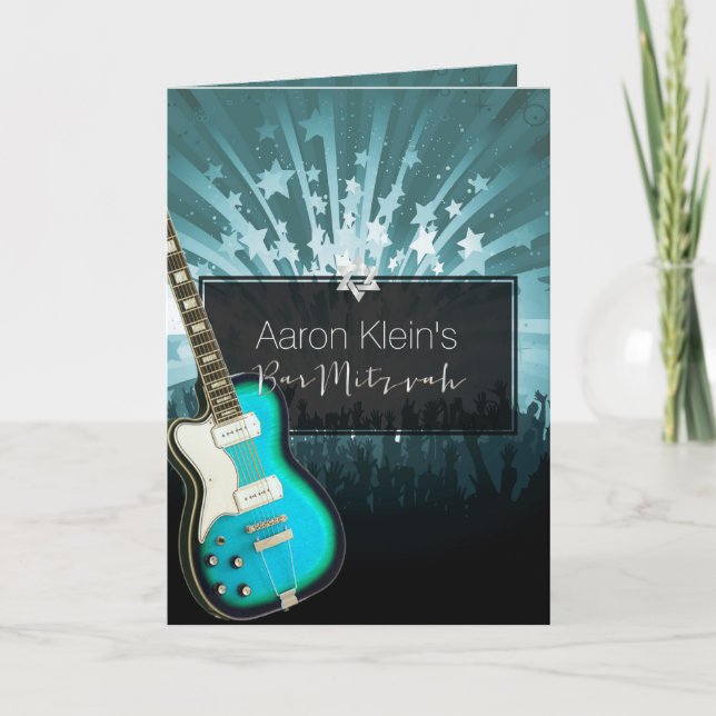 Invitation PixDezines Guitare turquoise/photo/bar mitzvah (Devant)