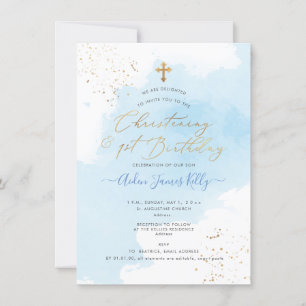Invitation PixDezines H2 Baptême Bleu + 1er Anniversaire