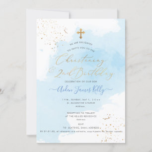 Invitation PixDezines H2 Bleu Christening+2e Anniversaire