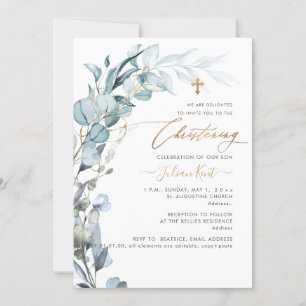 Invitation PixDezines H2 Blue Gum Eucalyptus Christening