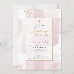 Invitation PixDezines H2 Blush Baptême + 2e Anniversaire