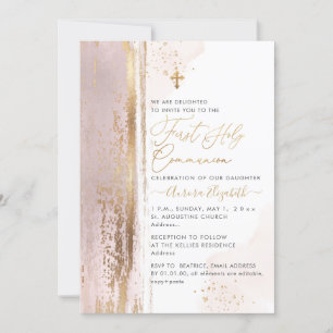 Invitation PixDezines H2 Blush rose Première Communion Sainte