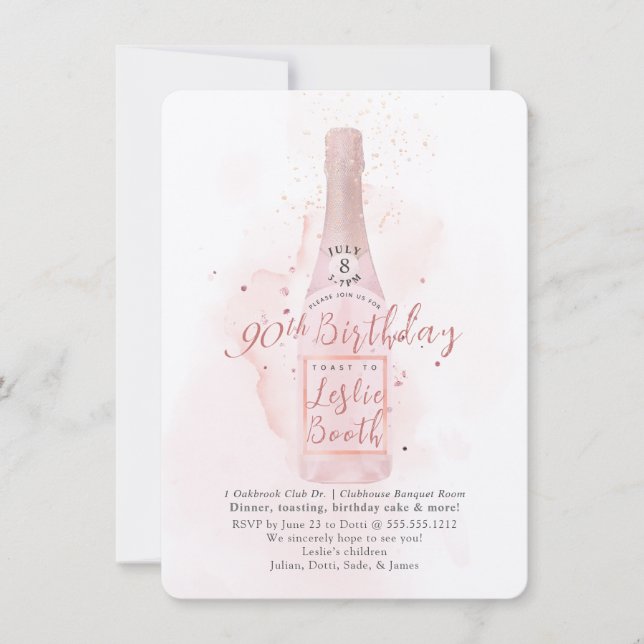 Invitation PixDezines H2 Champagne rose 90 Anniversaire (Devant)