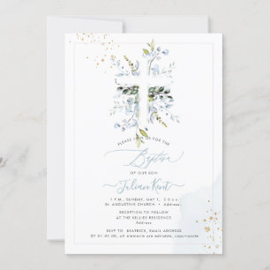 Invitation PixDezines H2 Dusty Blue Eucalyptus Baptême