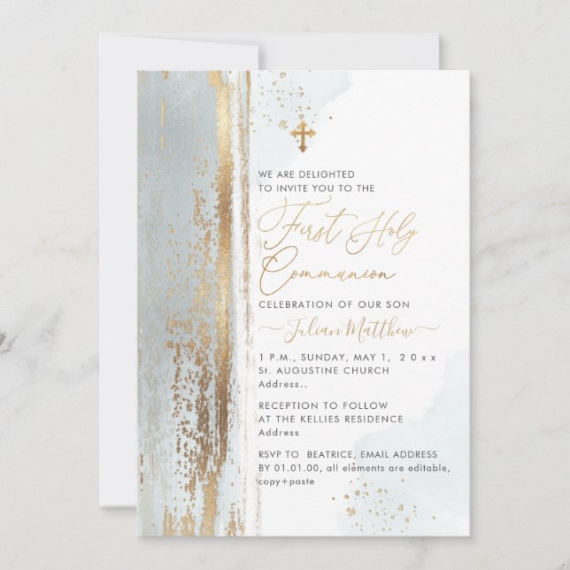 Invitation PixDezines H2 Dusty Blue First Holy Communion (Devant)