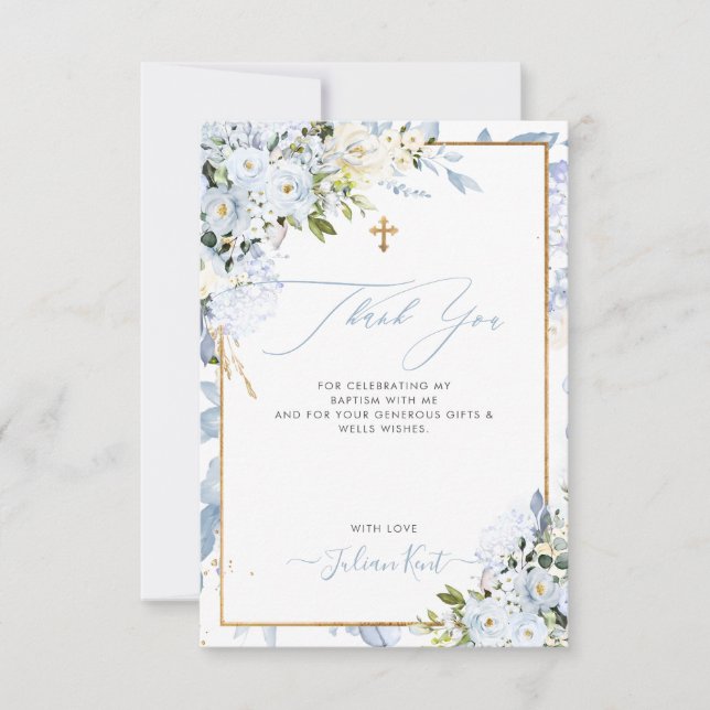Invitation PixDezines H2 Dusty Blue Roses Baptême Merci (Devant)