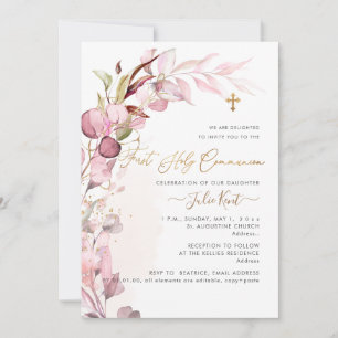 Invitation PixDezines H2 Dusty Blush Gum Foliage Communion