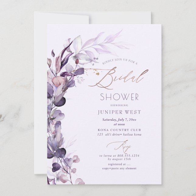 Invitation PixDezines H2 Dusty Purple Eucalyptus (Devant)