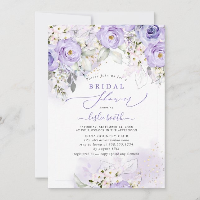 Invitation PixDezines H2 Dusty Purple Rose Fête des mariées (Devant)