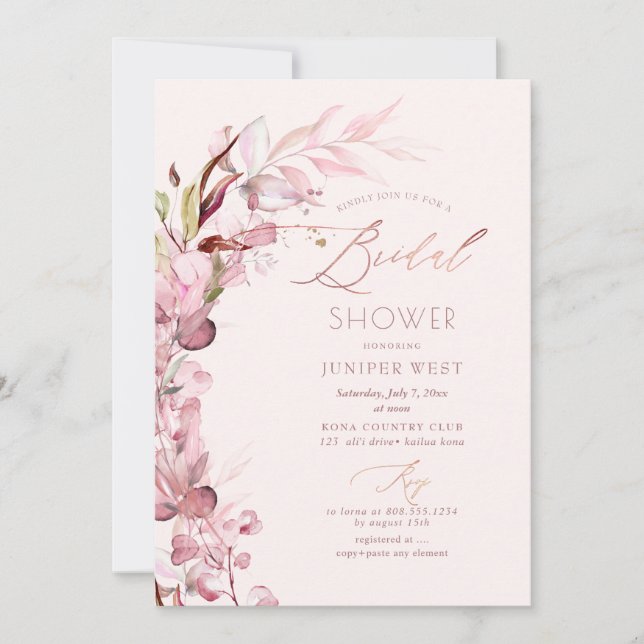 Invitation PixDezines H2 Dusty Rose Eucalyptus Fête des marié (Devant)