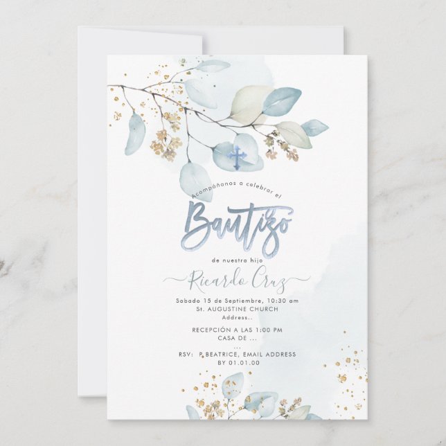 Invitation PixDezines H2 Eucalyptus Bautizo (Devant)