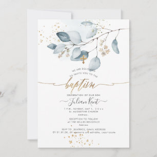 Invitation PixDezines H2 Eucalyptus Bleu Baptême