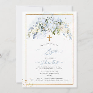 Invitation PixDezines H2 Roses Bleu Poussiéreux Baptême
