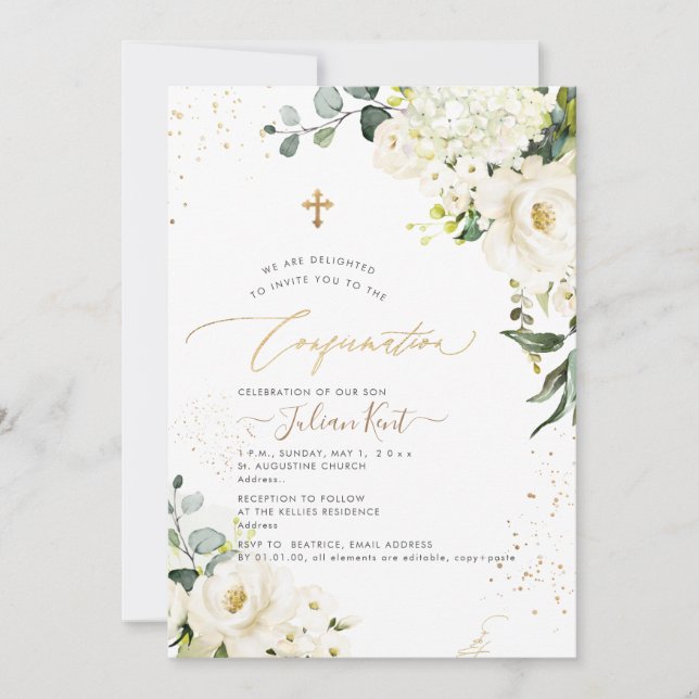 Invitation PixDezines H2 Roses Hydrangeas Alabâtre (Devant)