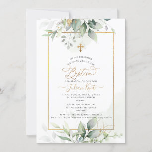 Invitation PixDezines H2 Vert Or Eucalyptus Baptême