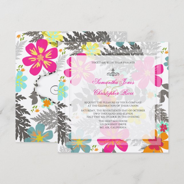 Invitation PixDezines HAWAIIAN JUNGLE/DO-IT-YOURSELF BCKGRND/ (Devant / Derrière)
