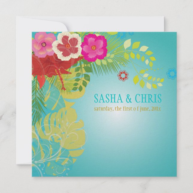 Invitation PixDezines Hibiscus+monstera/jaune+aqua (Devant)
