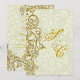 Invitation PixDezines IVORY DAMASK FAUX GOLD FILIGREE