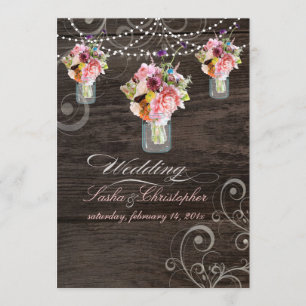 Invitation PixDezines JARS MASON/PANNEAUX EN BOIS RUSTIQUE