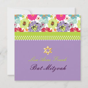 Invitation PixDezines Joyeux floral rétro, Bat Mitzvah