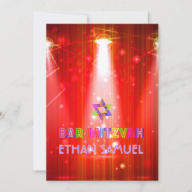 Invitation PixDezines laser / néon lumières barre mitzvah (Devant)