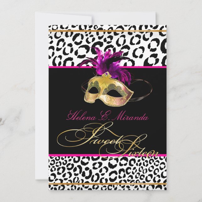 Invitation PixDezines Leopard Sweet 16 Masquerade/DO-IT-YOURS (Devant)