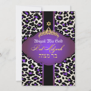 Invitation PixDezines Leopard violet+tiara/bat mitzvah