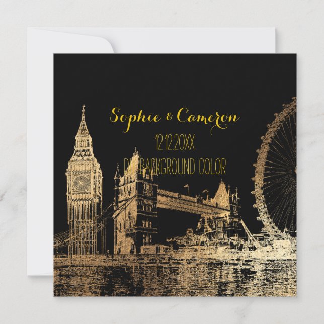 Invitation PixDezines London/Faux Gold Foil/do-it-yourself ar (Devant)