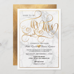 Invitation PixDezines M. Mme Faux Gold Fancy Script+Marble