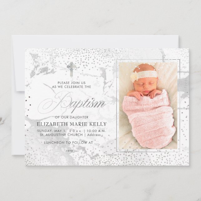 Invitation PixDezines Marble+Confetti/Baptême (Devant)