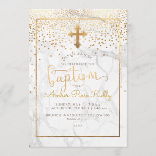 Invitation PixDezines Marble+Faux Gold Confetti/Baptism