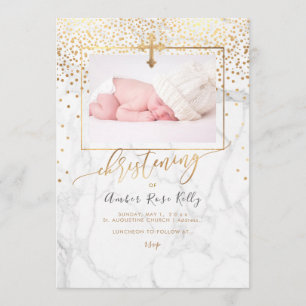 Invitation PixDezines Marble+Faux Gold Confetti Christening