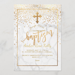 Invitation PixDezines Marble+Faux Gold Dots/Baptême