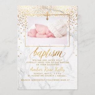Invitation PixDezines Marble Faux Gold Dots/Baptism Card