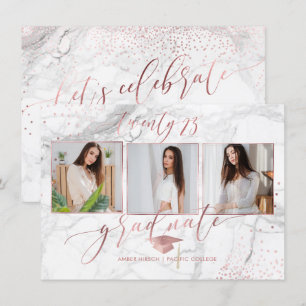 Invitation PixDezines Marble Faux Rose Gold 2018 Diplômé